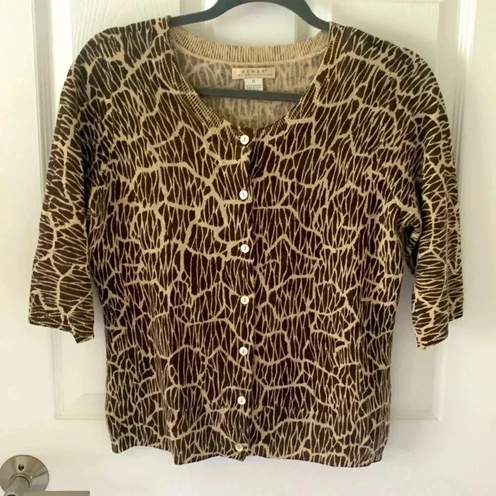 Kenar cashmere animal print cardigan size medium